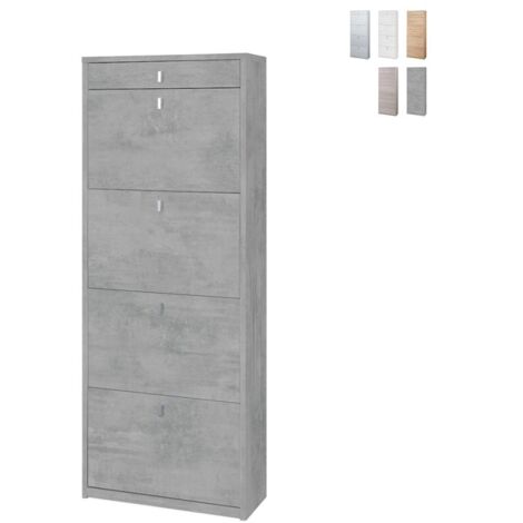 Scarpiera quattro ante un cassetto superiore Beton Cemento 63x29x h164 cm
