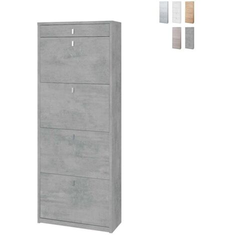 Scarpiera quattro ante un cassetto superiore Beton Cemento 63x29x h164 cm