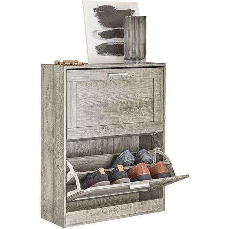 Scarpiera ribaltabile Scarpiera a 2 ribalte Portascarpe salvaspazio Slim, 60x23x79cm Grigio FSR137-HG SoBuy