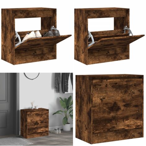Scarpiera Rovere Fumo 60x34x63,5 cm in Legno Multistrato - Scarpiera per ingresso - Scarpiera in legno multistrato