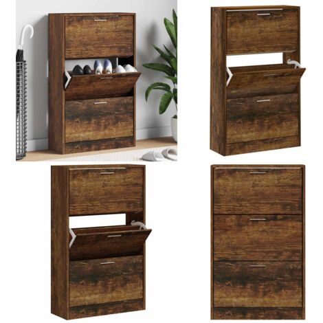 Scarpiera Rovere Fumo 63x24x103 cm in Legno Multistrato - Scarpiera moderna - Scarpiera con cassetti