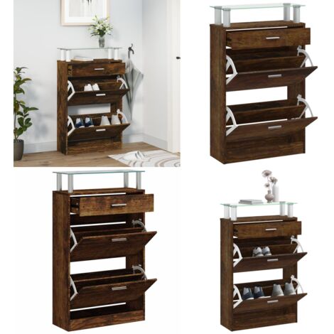 Scarpiera Rovere Fumo 63x24x104 cm in Legno Multistrato - Scarpiera con cassetti - Scarpiera moderna