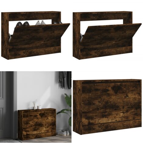Scarpiera Rovere Fumo 80x21x57 cm in Legno Multistrato - Scarpiera per ingresso - Scarpiera in legno multistrato