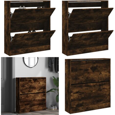 Scarpiera Rovere Fumo 80x21x87,5 cm in Legno Multistrato - Scarpiera per ingresso - Scarpiera in legno multistrato