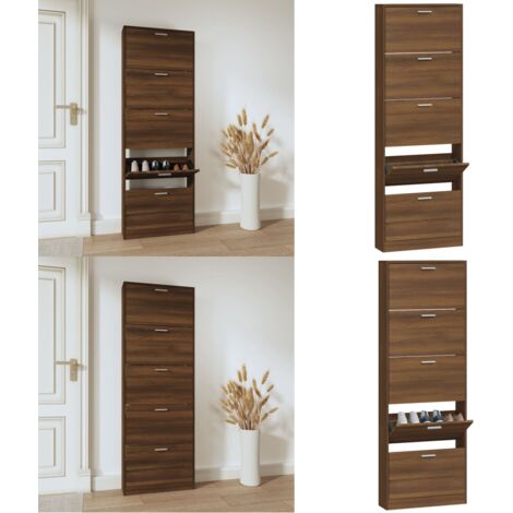Scarpiera Rovere Marrone 59x17x169 cm in Legno Multistrato - Scarpiera moderna - Scarpiera con cassetti