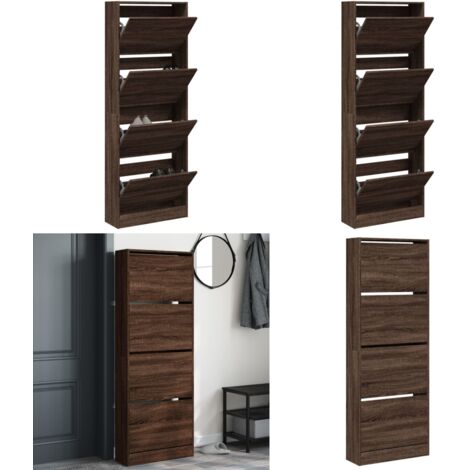 Scarpiera Rovere Marrone 60x21x163,5 cm in Legno Multistrato - Scarpiera marrone - Scarpiera per ingresso