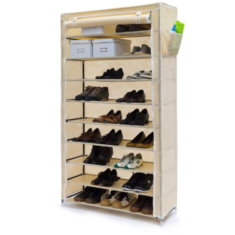 Scarpiera Salvaspazio 10 Ripiani 45 Paia Scaffale Acciaio e Tessuto TNT Beige