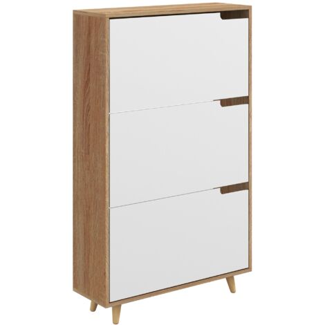 Scarpiera Salvaspazio 18-24 Paia di Scarpe a 3 Cassetti  72x24x119 cm in Truciolato Bianco