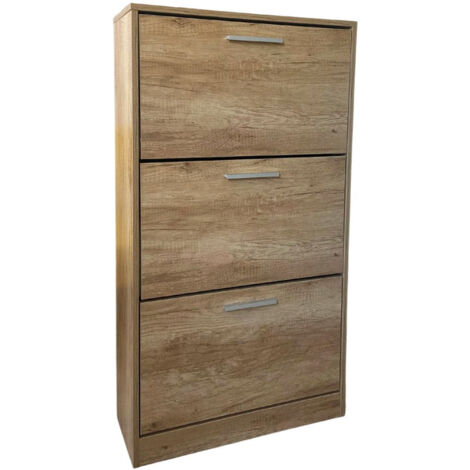 Scarpiera Salvaspazio 3 Ante a Ribalta 60x24x120h cm in Melaminico Venato a Rilievo Rovere Silver