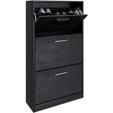 Scarpiera Salvaspazio 3 Ante a Ribalta 63x24x115 cm in Melaminico Venato a Rilievo Nero