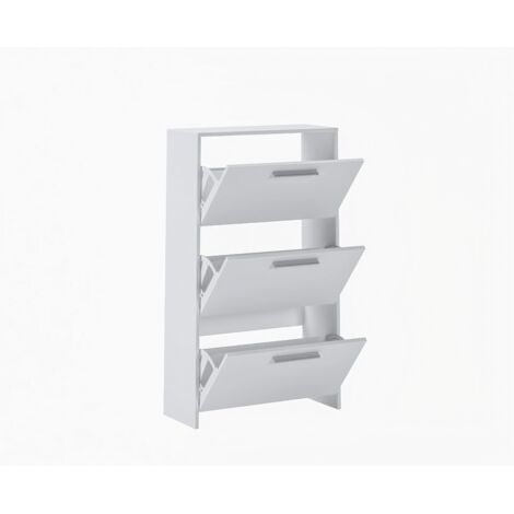 Scarpiera salvaspazio 3 Ante A Ribalta Moderna Maniglie In Alluminio Mobile Ingresso Slim Salvaspazio Per Scarpe Portascarpe Design Minimal 115 x 68.5 x 20 Cm Bianco