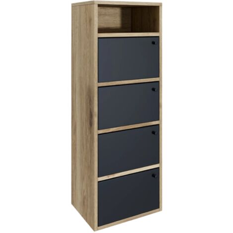 Scarpiera Salvaspazio 4 Ante 1 Vano 5 Ripiani da Ingreso Armadio Multiuso in Legno - Nero e Rovere