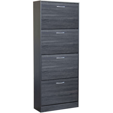 Scarpiera Salvaspazio 4 Ante a Ribalta 60x24x150h cm Legno Antracite - Mobile Ingresso LOLA