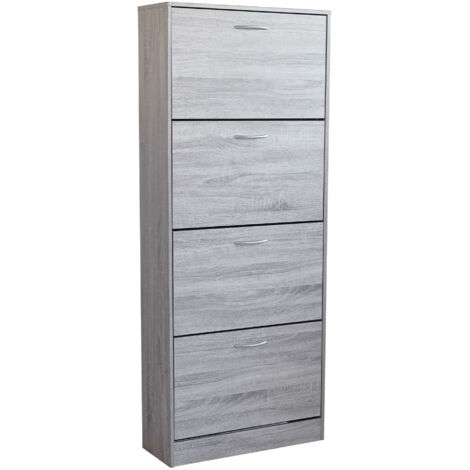 Scarpiera Salvaspazio 4 Ante a Ribalta 60x24x150h cm Legno Rovere Grigio - Mobile Ingresso LOLA