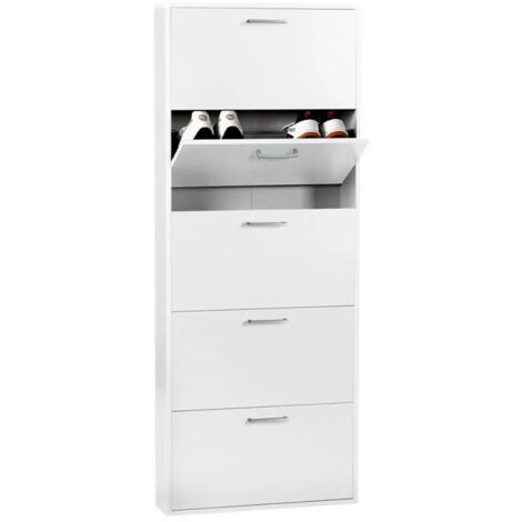 Scarpiera Salvaspazio 5 Ante 15 Paia 65x15x164 cm in Truciolare Nobilitato Bianca