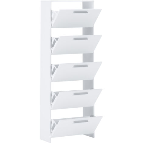 Scarpiera salvaspazio 5 Ante A Ribalta Moderna Maniglie In Alluminio Mobile Ingresso Slim Salvaspazio Per Scarpe Portascarpe Design Minimal Alta Grande 187 x 68.5 x 28 Cm Bianco