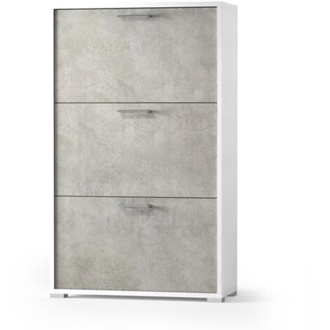 Scarpiera salvaspazio con tre ante a ribalta in legno bianco / cemento H 112 cm