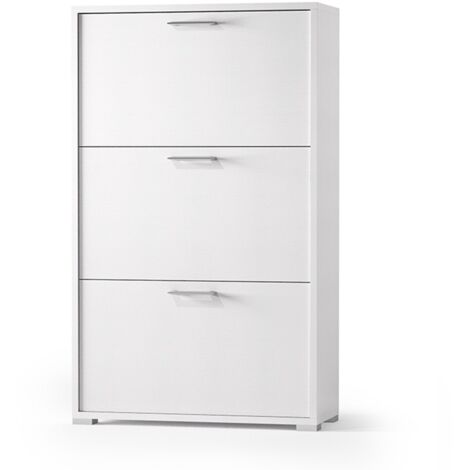 Scarpiera salvaspazio con tre ante a ribalta in legno bianco H 112 cm