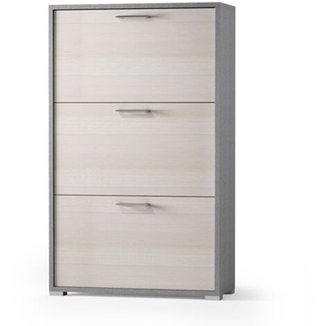 Scarpiera salvaspazio con tre ante a ribalta in legno larice /  tessuto H 112 cm