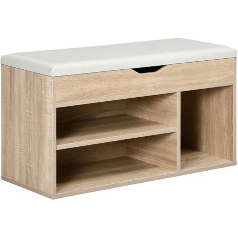 Scarpiera Salvaspazio Imbottita con Spazio a Scomparsa 80x30x45 cm in Legno e Pelle PU Colore Legno
