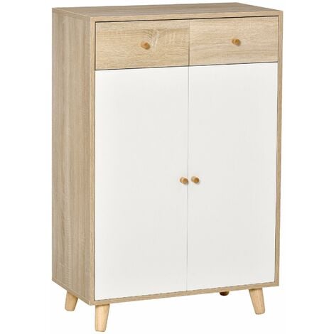 EASYCOMFORT Comodino Salvaspazio Mobiletto con Cassetto e Mensola in Legno  37x30x48cm - Rovere/Bianco