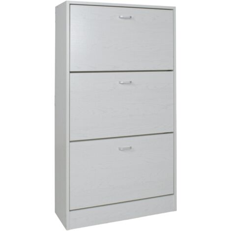 Scarpiera Salvaspazio Slim da Ingrezzo 3 Ante Doppie a Ribalta Mobile Porta Scarpe Bianco 60x24x115h