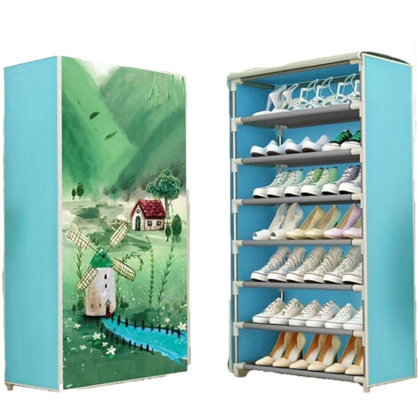 Scarpiera Salvaspazio Tessuto 10 Ripiani Scaffale Portascarpe TNT Azzurro