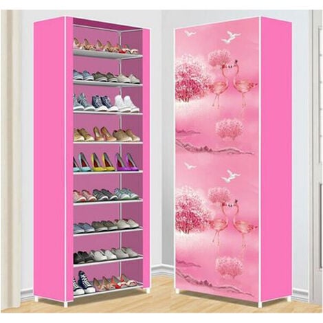 Scarpiera Salvaspazio Tessuto 10 Ripiani Scaffale Portascarpe TNT Rosa Flamingo