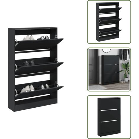 Scarpiera salvaspazio - vidaXL Scarpiera Nera 80x21x125,5 cm in Legno Multistrato - Scarpiera con cassetti