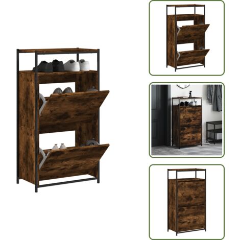 Scarpiera salvaspazio - vidaXL Scarpiera Rovere Fumo 60x34x112 cm in Legno Multistrato - Scarpiera con cassetti