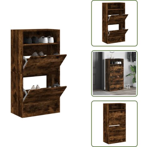 Scarpiera salvaspazio - vidaXL Scarpiera Rovere Fumo 60x34x116 cm in Legno Multistrato - Scarpiera con cassetti