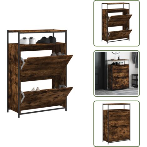 Scarpiera salvaspazio - vidaXL Scarpiera Rovere Fumo 75x34x112 cm in Legno Multistrato - Scarpiera con cassetti