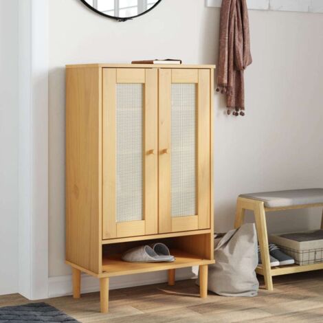 Scarpiera SENJA Aspetto Rattan Marrone 59,5x35x107 cm Massello vidaXL