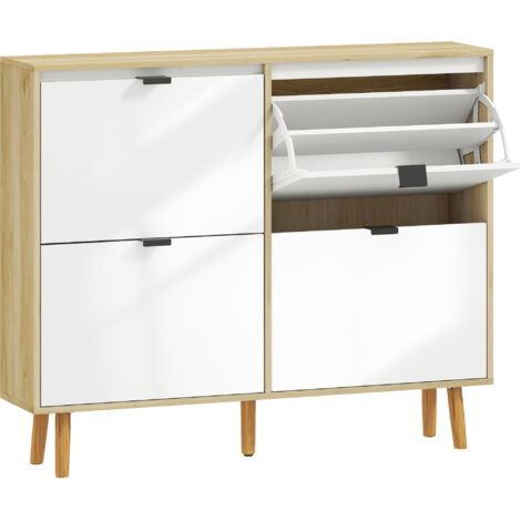 Scarpiera Slim con 4 Cassetti Ribaltabili per 20 Paia di Scarpe 105x24x92,5 cm Design Moderno in MDF Bianco