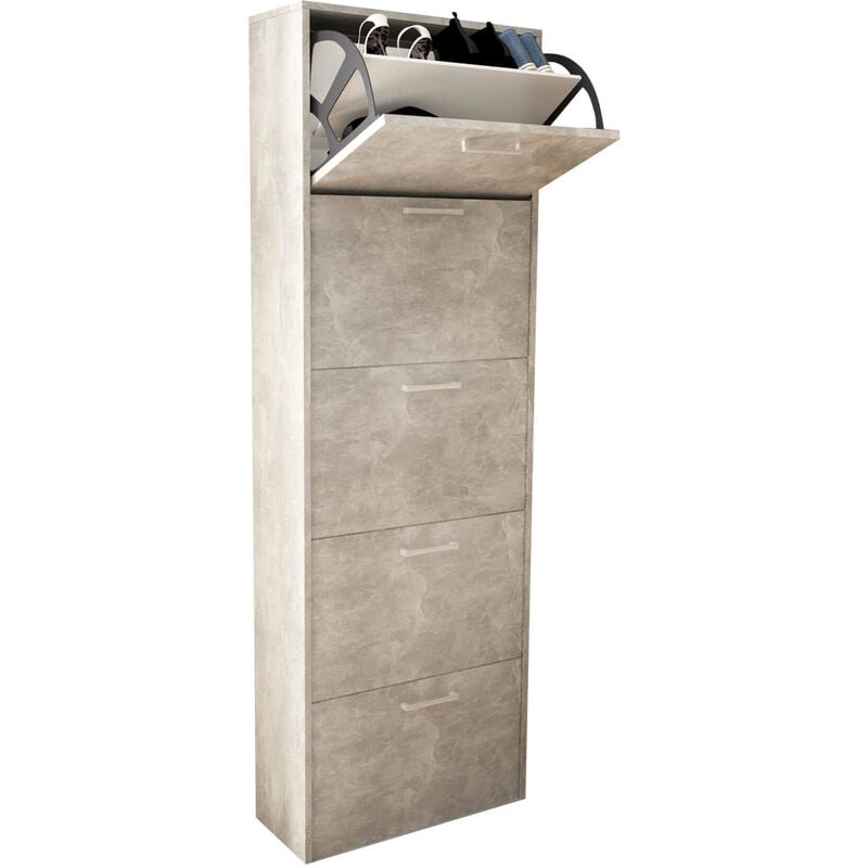 Scarpiera slim da interno a 5 ante con doppio scomparto in legno Camilla - Gray