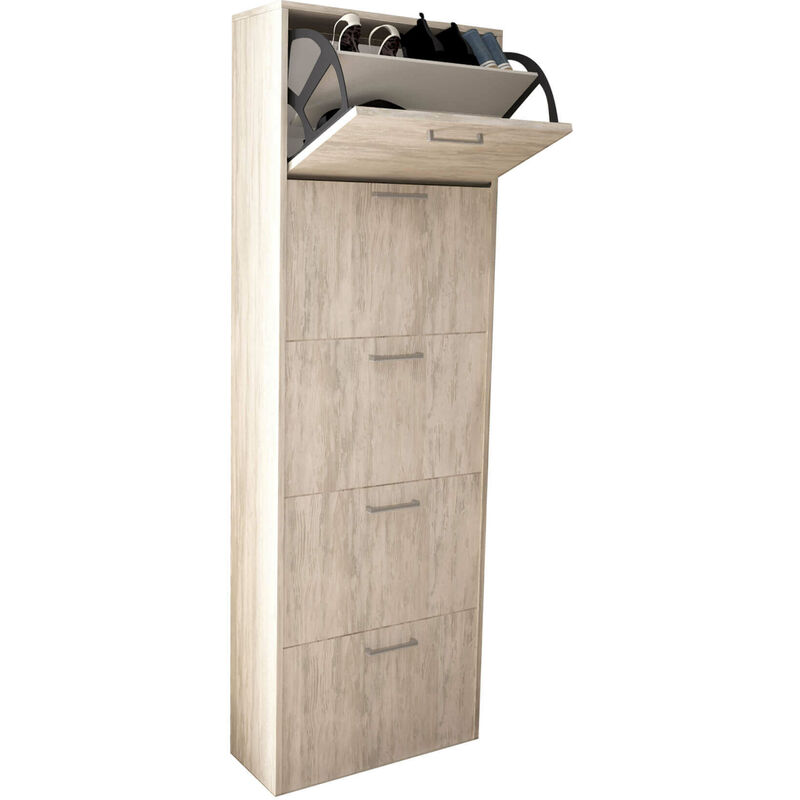 Scarpiera slim da interno a 5 ante con doppio scomparto in legno Camilla - AntiqueWhite