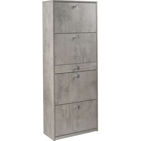 Scarpiera Slim Grigio 4 Ante Ribalta con Cassetto Portascarpe Mobile Salvaspazio
