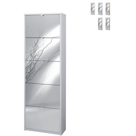 Scarpiera slim salvaspazio cinque ante a specchio Bianco Cenere 63x29x h190 cm