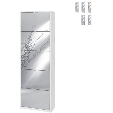 Scarpiera slim salvaspazio cinque ante a specchio Bianco Ossido 63x29x h190 cm