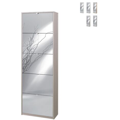 Scarpiera slim salvaspazio cinque ante a specchio Olmo Chiaro 63x29x h190 cm