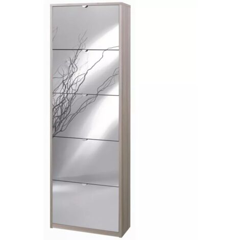 Scarpiera slim salvaspazio cinque ante a specchio Olmo Chiaro 63x29x h190 cm