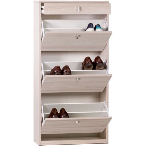 Scarpiera slim salvaspazio tre ante un cassetto Olmo Chiaro 63x29x h127 cm