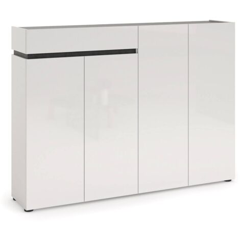 Scarpiera Speranza, Mobile Portascarpe un Cassetto, 10 Ripiani Made in Italy, 34x160x115h cm Bianco Lucido