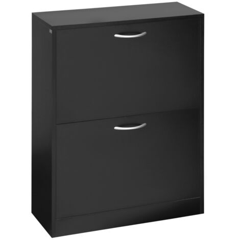 Scarpiera stretta, 2 cassetti ribaltabili con ripiani regolabili, 60 x 24 x 80 cm, nero