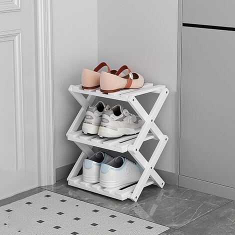 Scarpiera verticale, organizer da piano, mensola da scrivania, design salvaspazio, scaffale portaoggetti da cucina (Bianco, 3 livelli)