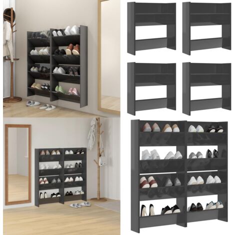Scarpiere a Muro 4pz Grigio Lucido 60x18x60cm Legno Multistrato - Scarpiera da parete - Scarpiera in legno