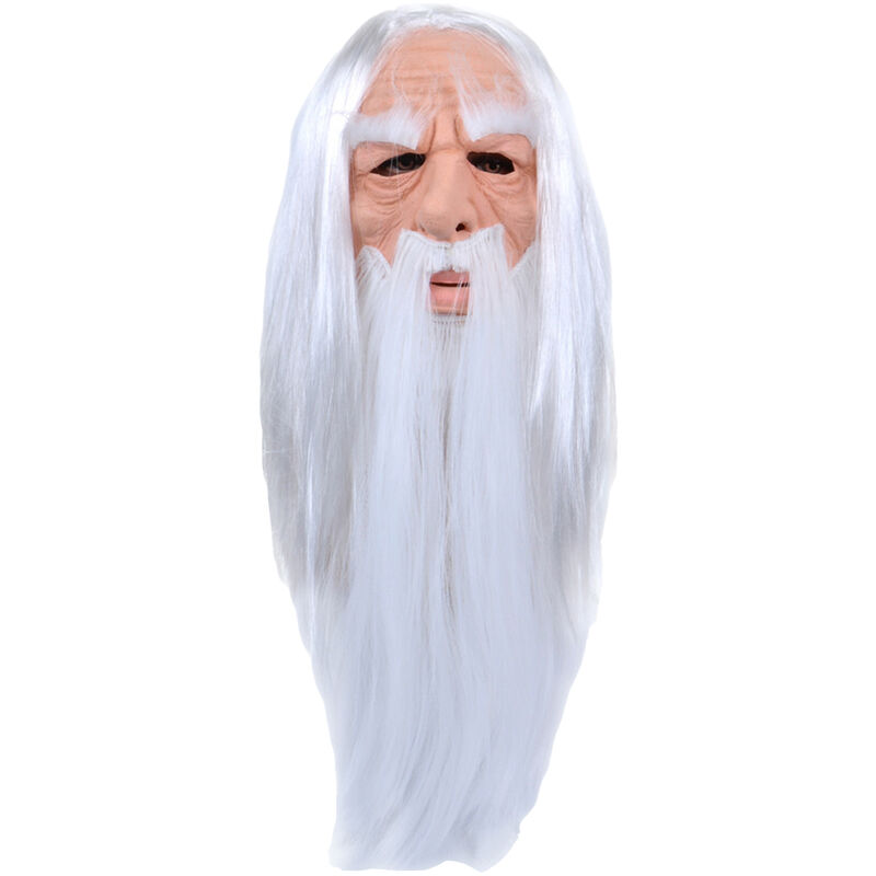 

Happyshopping - Scary White Haired Wizard Mask Halloween Cosplay Wizard Peluca y barba espeluznantes Bruja Mascara facial completa Regalo de