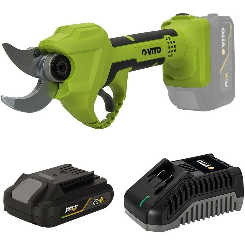 Sécateur sans fil 20V + Batterie Lithium 2Ah ø de coupe 30 mm Moteur Brushless Chargeur rapide Vito