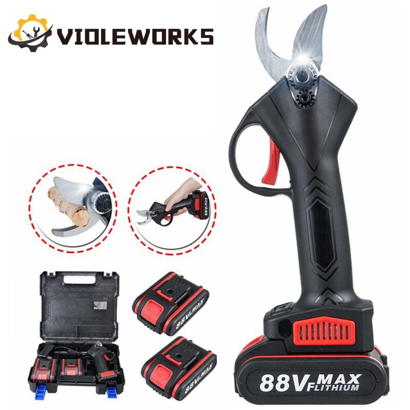 Sécateur électrique Violeworks sans fil 88V 500W 30mm max. en coffret avec 2 batteries Coupeuse d'élagage d'aménagement paysager pour arbres