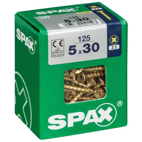 Scatola 125 pezzi vite per legno spax testa piatta yellox 5,0x30mm spax